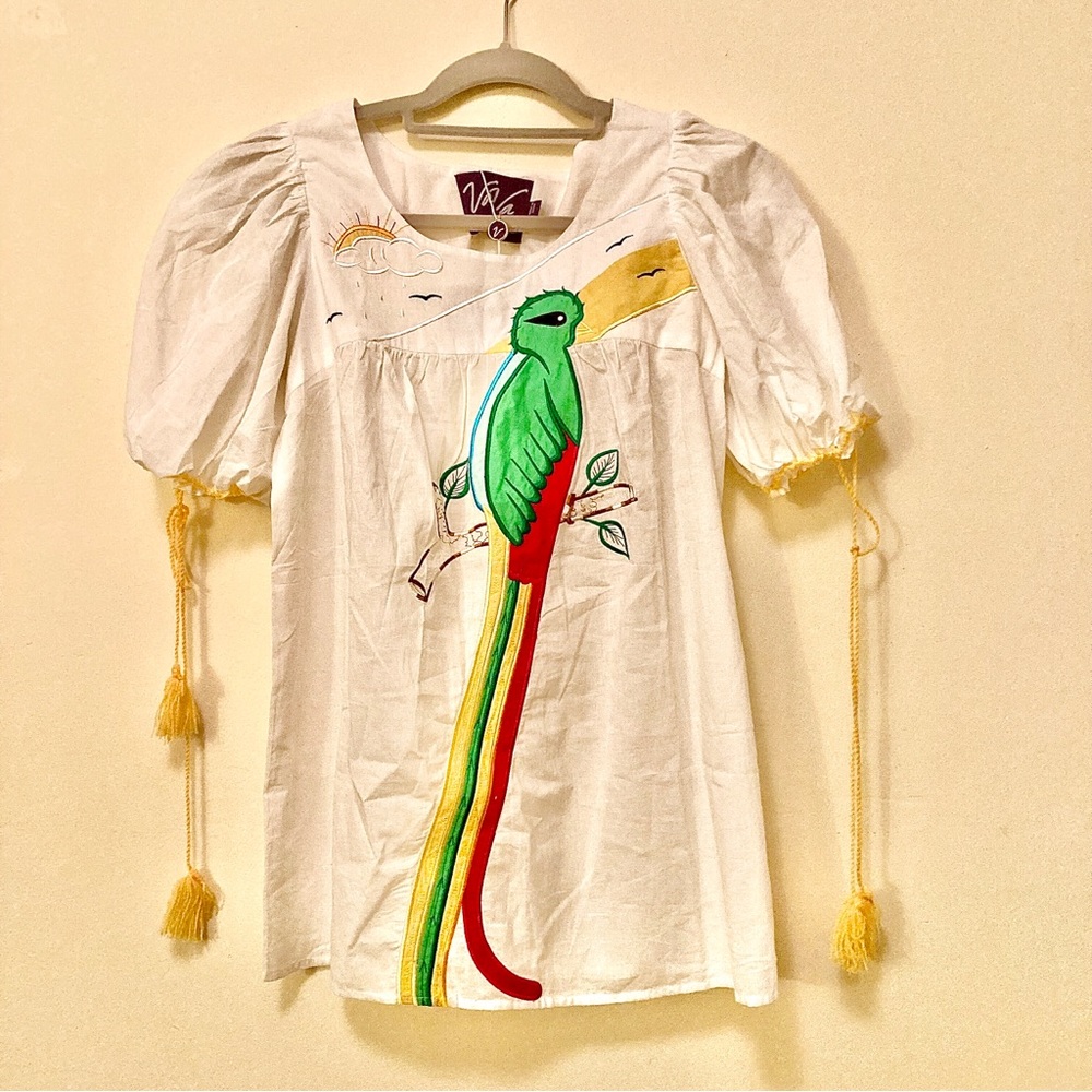 Vava by Joy Han Parrot Blouse White Size S Peasant Top Boho